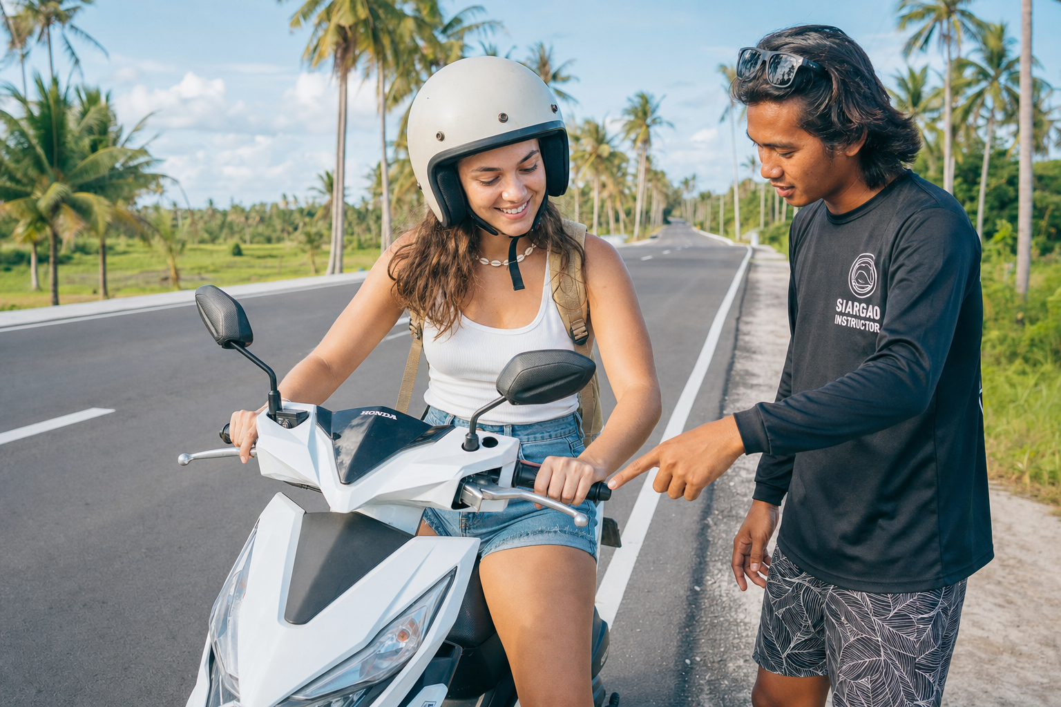 Beginner scooter lesson in Siargao with Palm Riders instructor