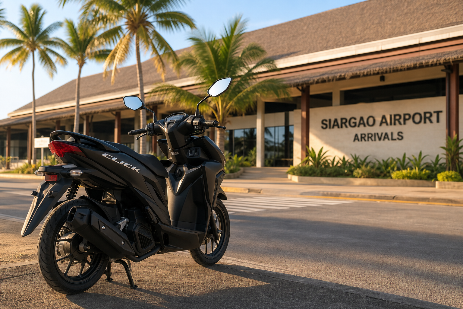 Honda Click scooter rental pickup at Siargao Sayak Airport IAO